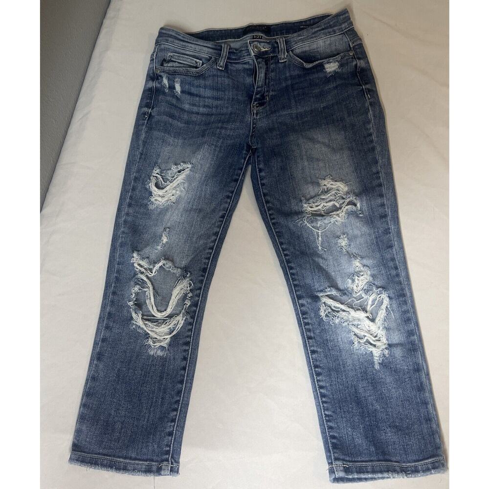 Judy Blue Distressed Skinny Capri Fit Jeans Size 5/27 Stretch Shabby Chic Retro‎